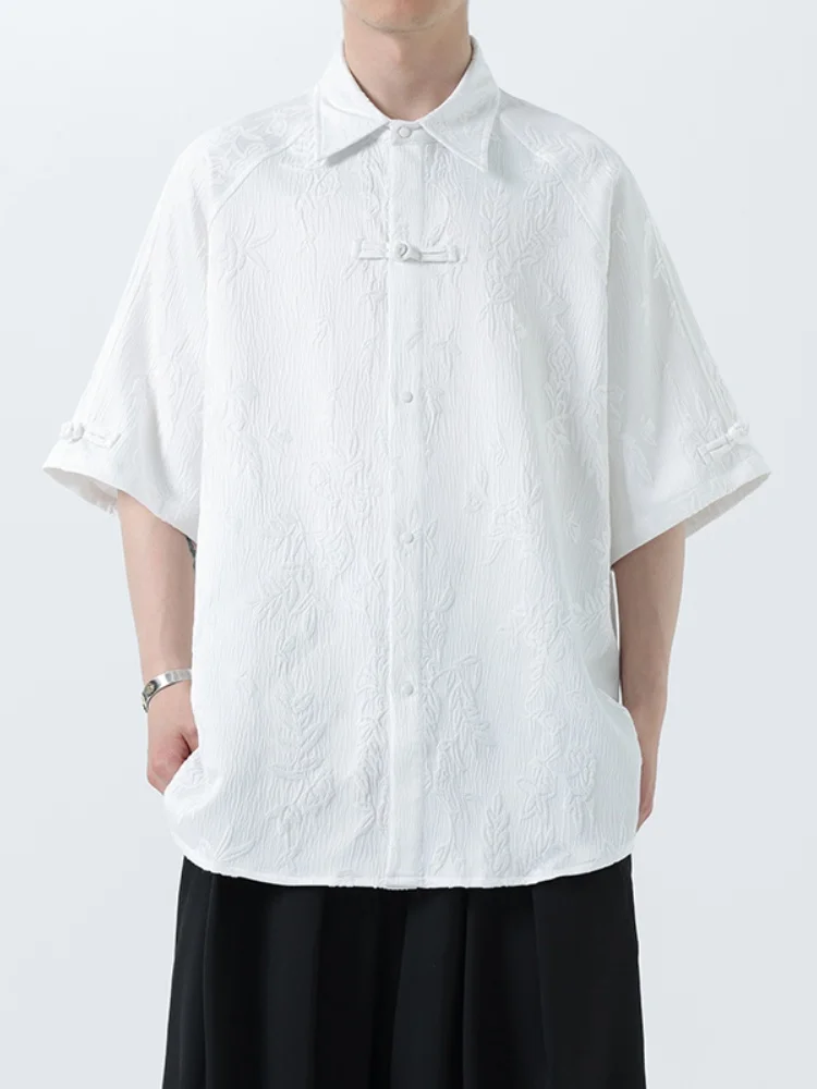 

Men's ort Sve irt Tang Sle Embroidered Button Chinese Hanfu Breathable Lightweight Summer Faion Youth irt