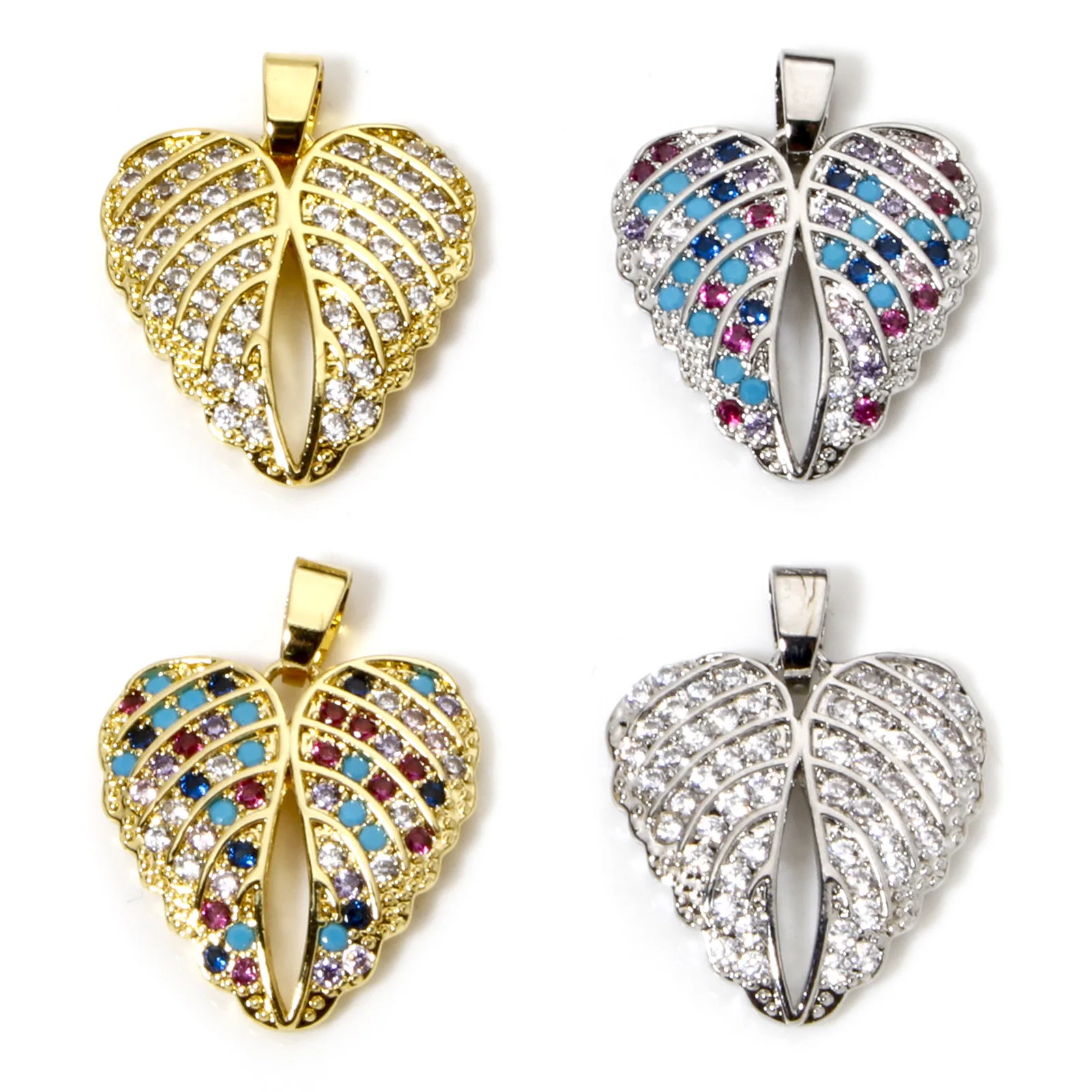 1pc Brass Charm Valentine's Day Heart Wing Micro Pave Clear Cubic Zirconia Pendant DIY Necklace Earrings Jewelry 23mm x 18mm