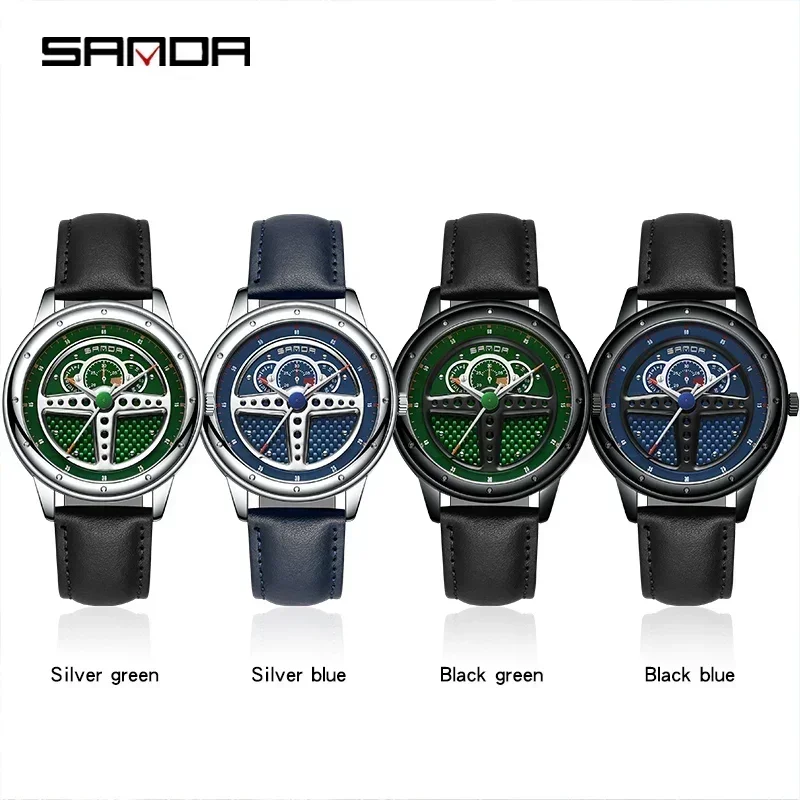 SANDA P1110 2023, reloj con volante a la moda para hombre, reloj de pulsera deportivo de lujo resistente al agua de cuarzo, reloj masculino, reloj Masculino