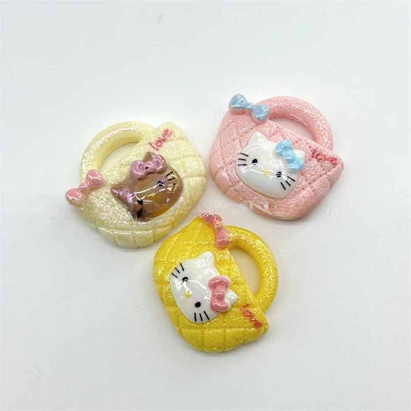 Perforated UV Plating Resin Cartoon Anime Sanrio Cute Hello Kitty Schoolbag Shaped Mobile Phone Chain Diy Material Color Mixing