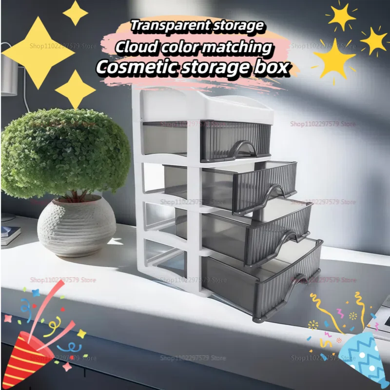 Luxury Desktop Storage Box with Drawers Jewelry Cosmetic Organizer Multi-Layer Dressing Table Dorm Room Storage Rack