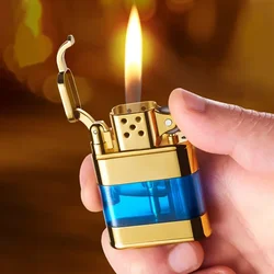 New Metal Grinding Wheel Ignition WindproofLighter Personalized Transparent Window Open Fire Lighter Retro Cigarette Accessories