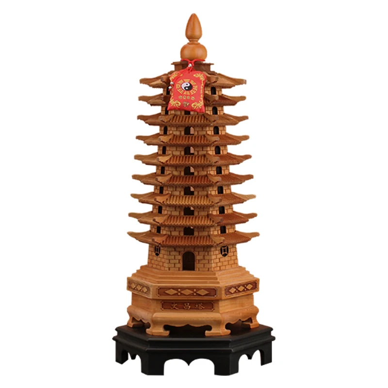 

Peach Wood Wenchang Tower Decoration Wooden Nine-Layer 13-Layer 13-Layer Office Study Desk Ornament Furnishing Wood Carving