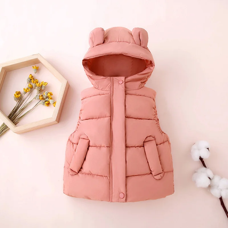 2-6Y Winter Warm Vest For Girls Boys Solid Sleeveless Jackets Children Thin Hooded Vest Kids Waistcoat Coat Insulated Clothes