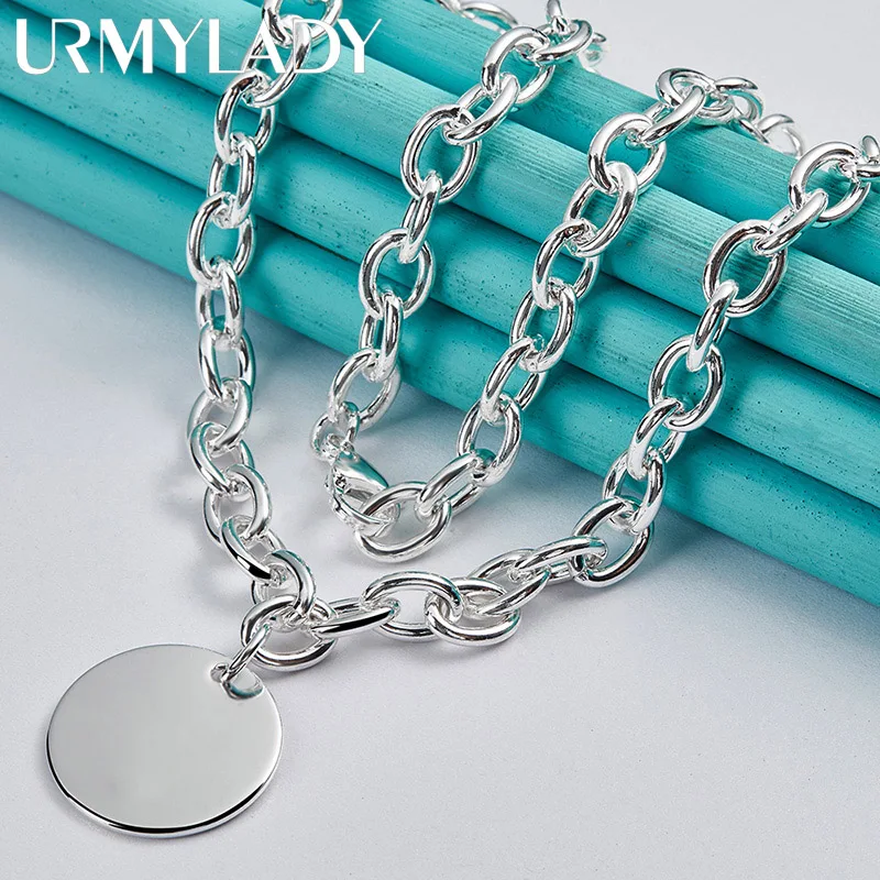 

URMYLADY 925 Sterling Silver Round Brand 18 Inch Pendant Necklace For Women Wedding Party Fashion Jewelry