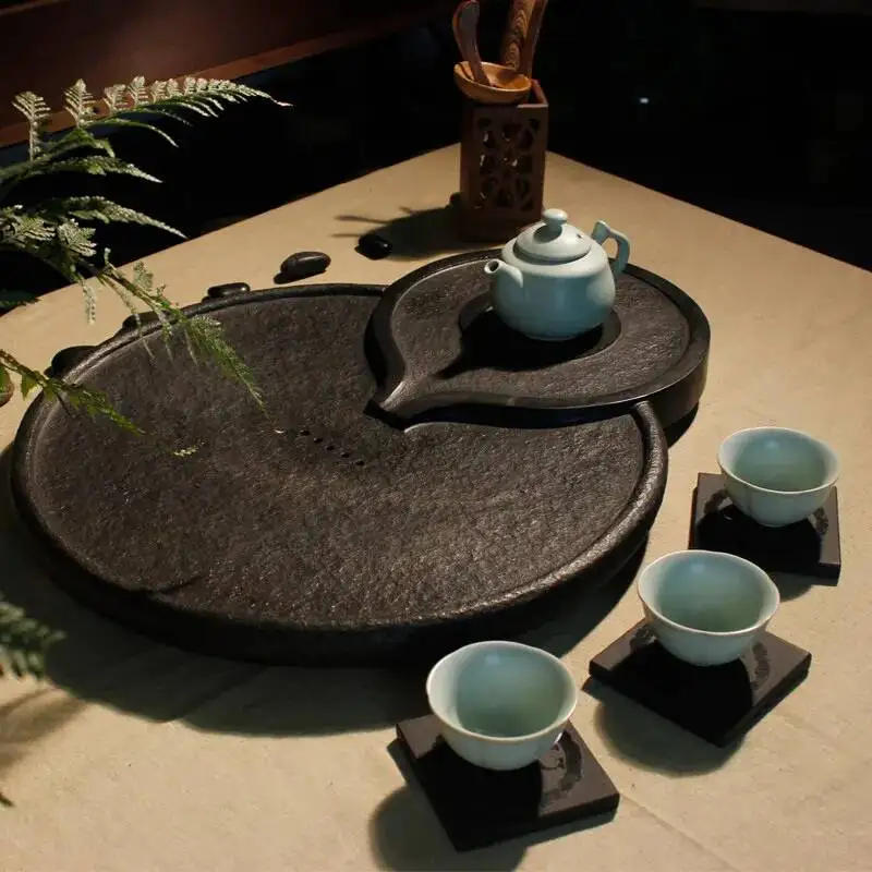 Irregular Luxury Tea Tray Stone Decorative Serving Chinese Drainage Black Plate Tea Tray Nordic Valet Bandejas Home Products