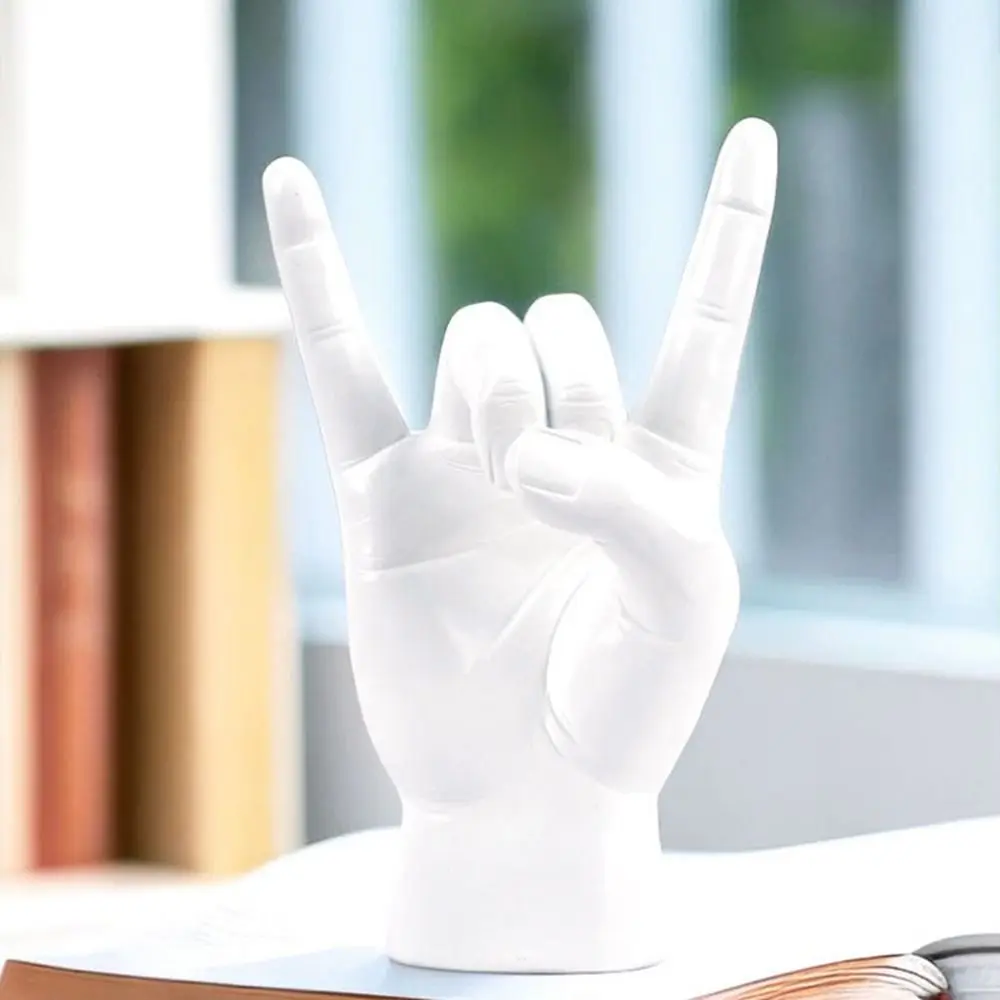 Light Luxury Rock Hand Gesture Statue Exquisite Romance Gesture Resin Figurine Simple Handmade Trendy Miniature Figurine Garden