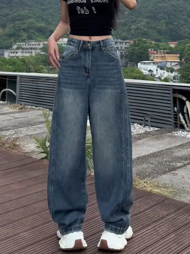 

Bent Knife Wide Leg Jeans Women's Spring New Casual Loose American Style High Street Fashion Versatile Straight Leg Pants