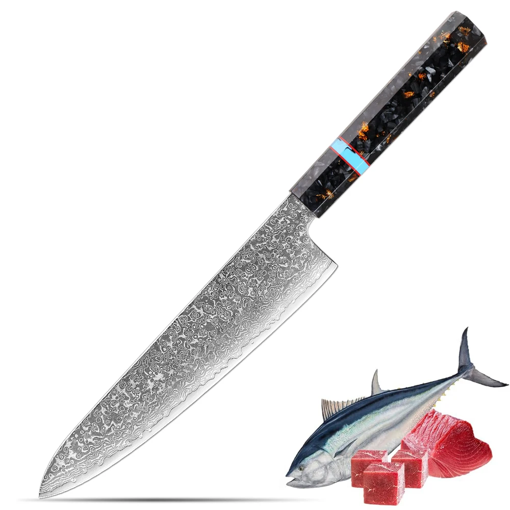 

Damascus Chef's Knife 8 inch Professional Damascus Stainless Steel Kitchen Knife, Superb Edge Retention,Resin Octagonal Handle
