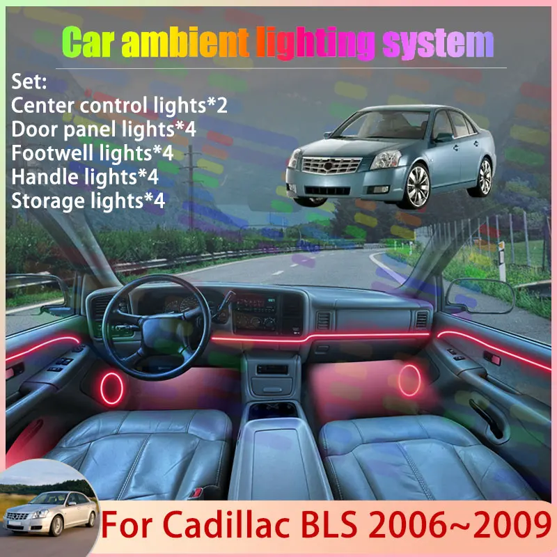 

Для Cadillac BLS 2006 ~ 2009 2007 2008 2/24 в 1, автомобильная атмосферная лампа, RGB абажур, ансамбль, стример, атмосферный набор, автозапчасти