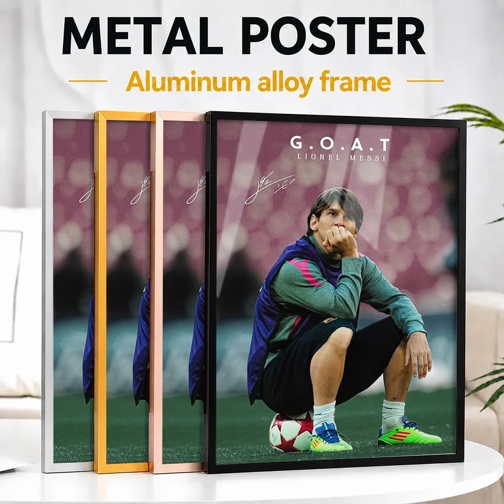 Lionel Messi Seated On Pitch Metal Poster With Aluminum Alloy Frame Customized Photography Wall Art For Clubhouse Reception Area
