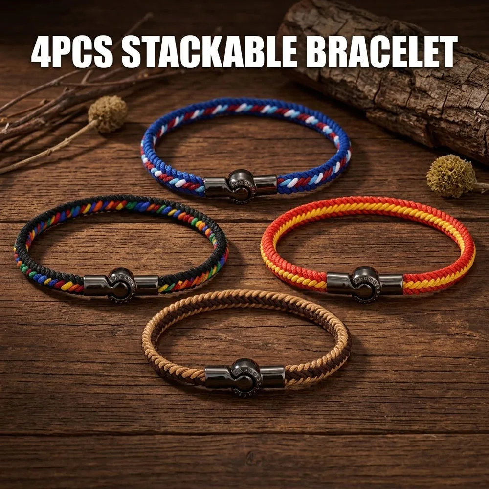 4Pcs/set Stackable Braided Rope Bracelet for Men Handmade Woven Cord Bracelet Women Jewelry Gift