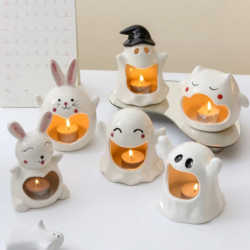 Halloween Table Centerpiece Ghost Candle Holder Candy Bowls Bat Ceramic Holders Tableware Decoration For Halloween Party Decor