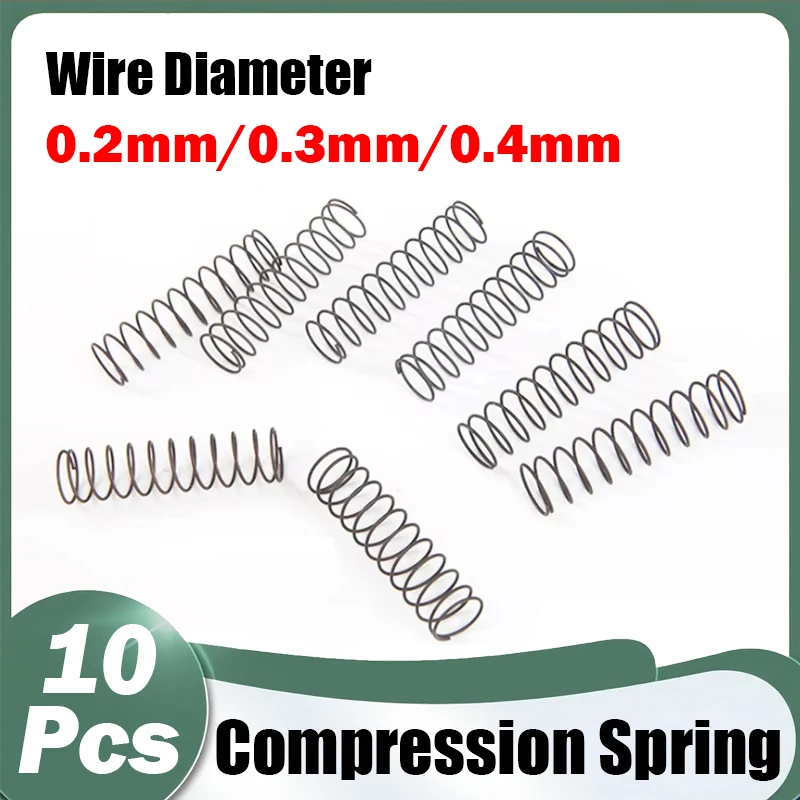 10pcs/Lot OD 2/3/4/5/6/7/8/9/10mm 0.2mm 0.3mm 0.4mm Micro Small Compression Spring Length 5mm/15mm/20mm/25mm/30mm/35mm/40mm/50mm