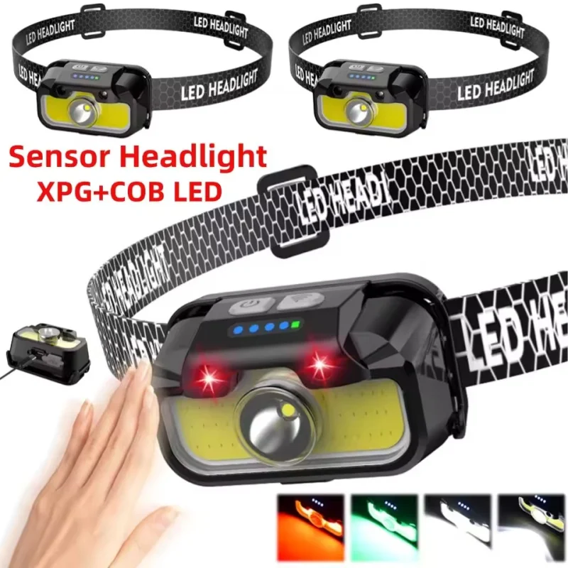 Strong Light Headlamp USB Rechageable Motion Sensor 14Modes Headlight Portable Fishing Camping Outdoor Head Lamp Work Flashlight