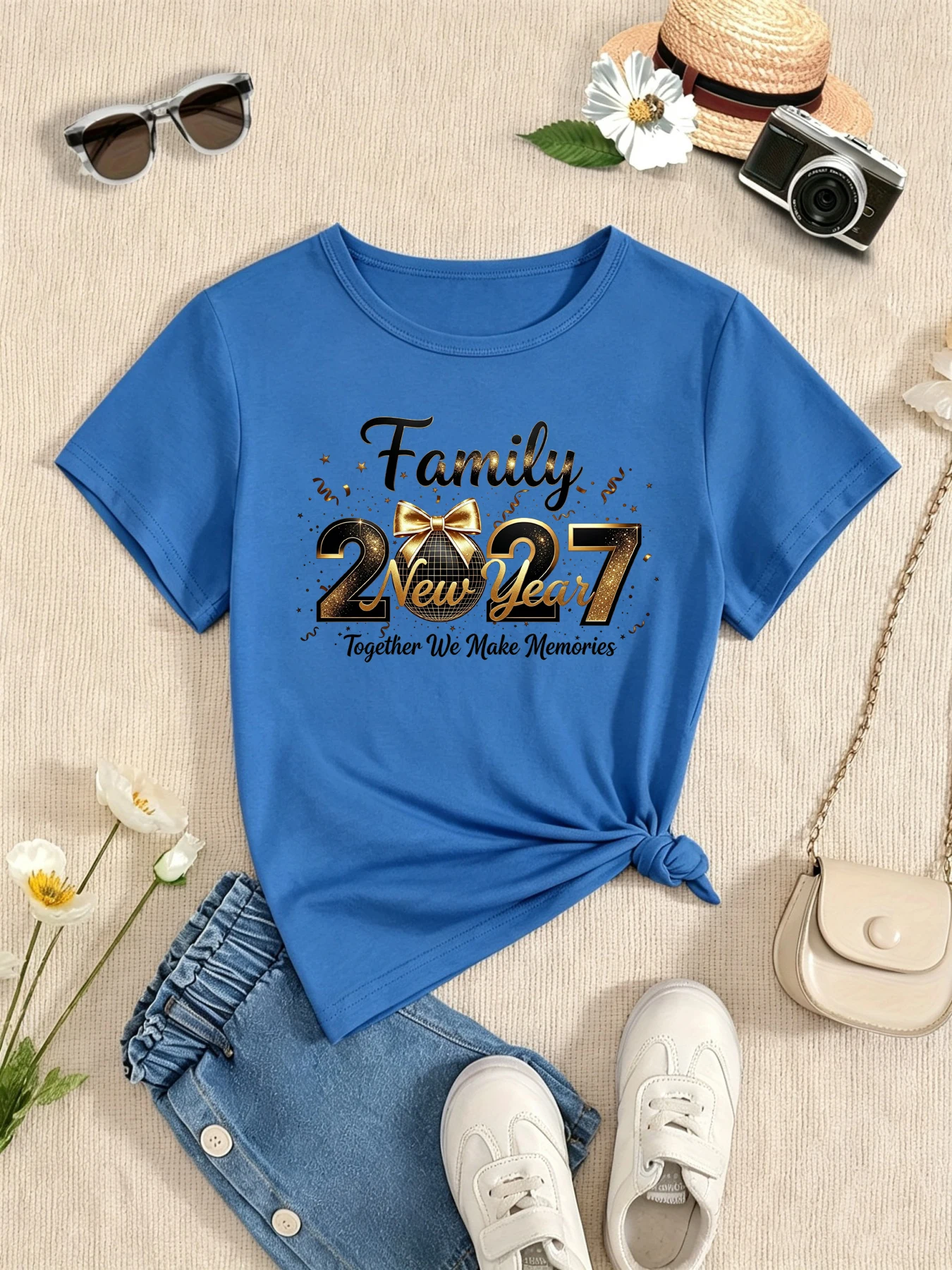 2027 New Year Family Together We Make Memories Letter Printed T Shirt Girls/Boys New Year'S Gift T-Shirt Funny Kids Clothes