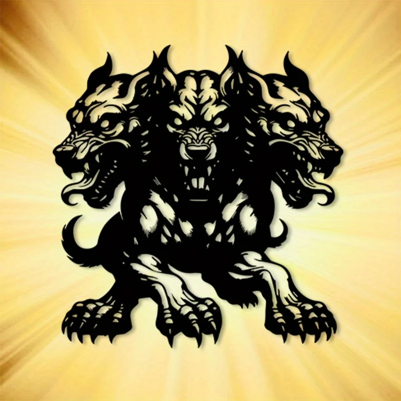 Greek Mythology Cerberus Wall Art, Ferocious Three-Headed Dog Decor, Iron Statue for Man Cave Game Room
