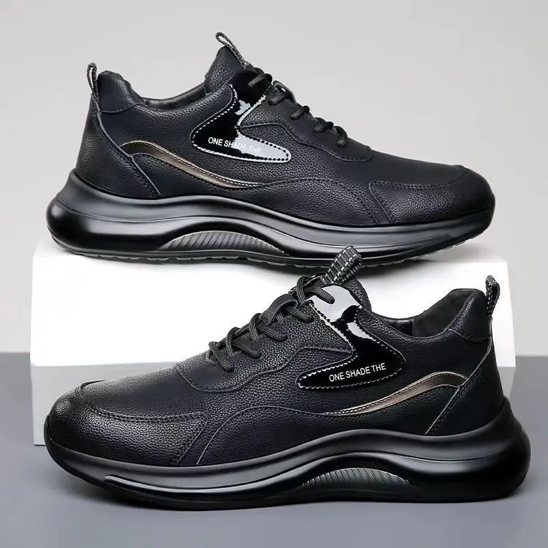 Tamanho 38-45 sapatos esportivos casuais de couro masculino primavera outono nova moda correndo ao ar livre leve sapatos esportivos de couro casuais