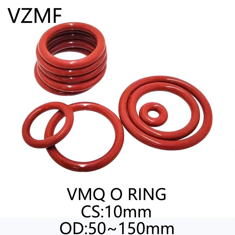 

VMQ Red Silicone O-Ring OD 50~150mm Thickness CS 10mm Sealing Ring Waterproof & Insulated Gasket Washer