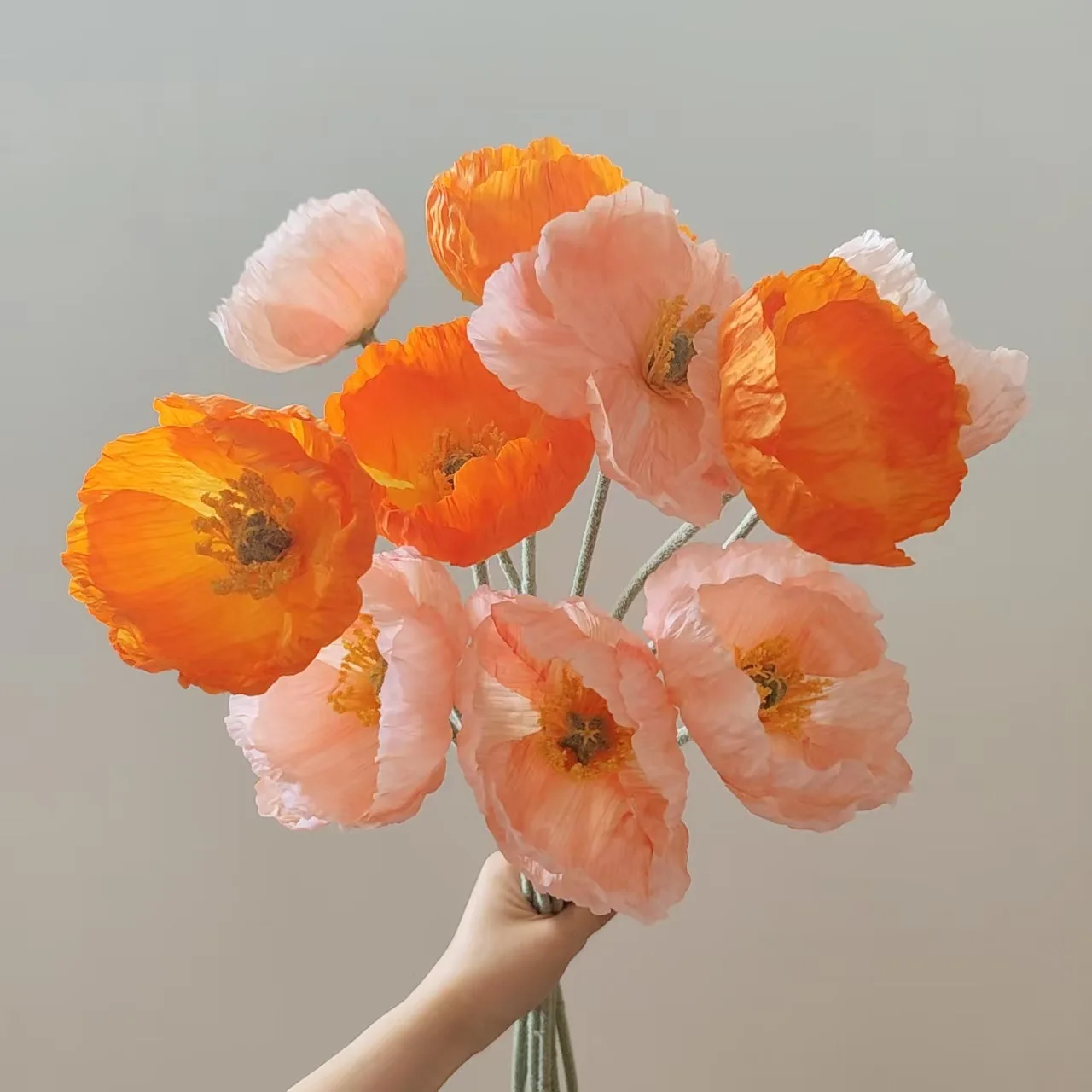 7-teiliges Set Künstliche Mohnblumen aus Flockstoff und Seide für Heimdekoration, Brautstrauß, Hochzeitsdekoration, Partydekoration, Tischdekoration – Detail 26