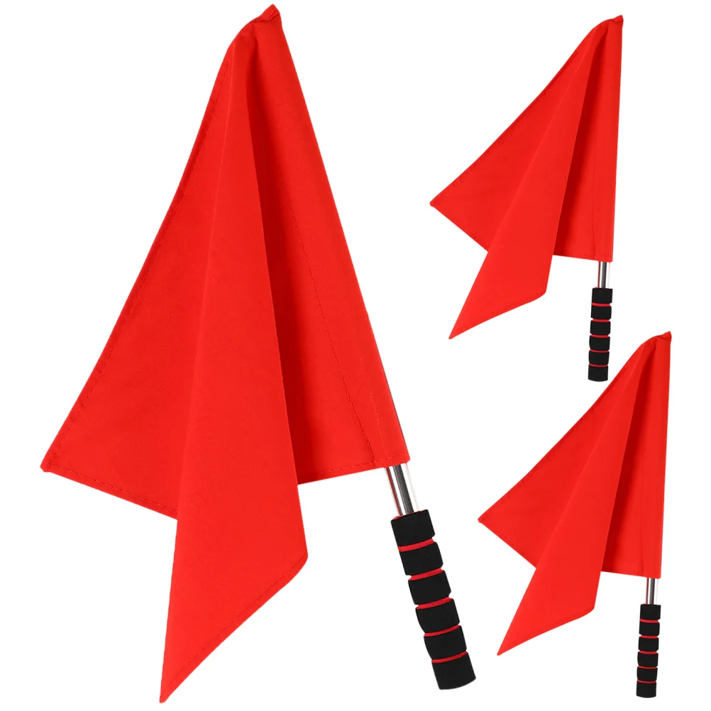 

3 Pcs Referee Flag Red Flags Match Signal Soccer Equipment Commander Race Conducting Cloth Waving Handheld Athletic Competition