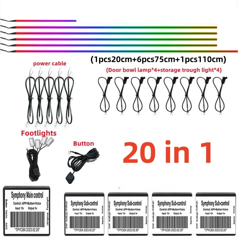 18 in 1 Symfonie Streamer Auto Omgevingsverlichting Interieur LED Acryl Strip Licht RGB 64 Kleur Decoratie Sfeerlamp APP Afstandsbediening