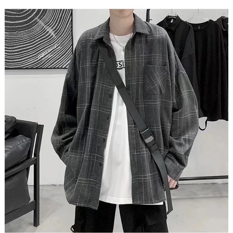 

Spring Summer Fashion Men Long Sleeve Vintage Loose Classic Plaid Shirt Boys Men's Shirts Top Casual Shirt Man