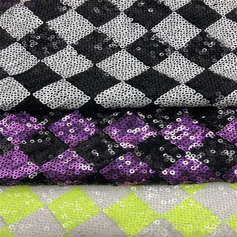 3MM Sequin Fabric Flannel Checkered Pattern Fabric Wholesale Background Tablecloth Dress Boxes Bags Home Decoration Wide：125CM