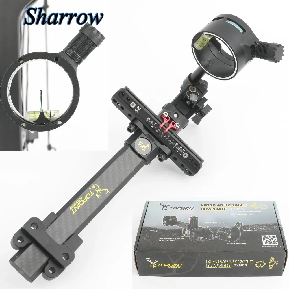 

TOPOINT Compound Bow Sight 4X 6X 8X Carbon Rod Adjustable 1 Pin Sight Aiming Archery Long Pole Sight for Bow Hunting Accessories