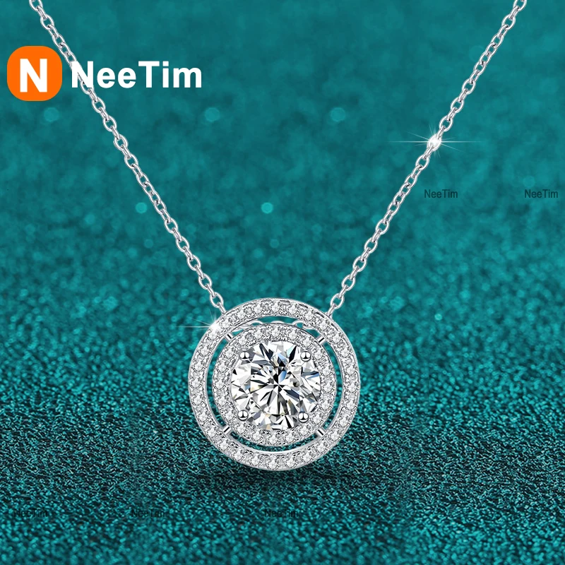 

NeeTim 0.5ct 1ct 2ct Moissanite Necklace for Women D Color Sparkling Classic Lab Gem Pendant Sterling Silver Pendant Jewelry