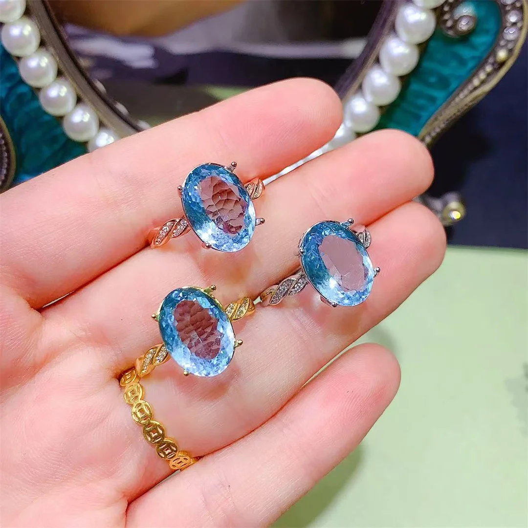 

Серебряное кольцо с небесным белым топазом и драгоценным камнем S925, элегантный мечтательный подарок для любителей ювелирных изделий, одежда ручной работы