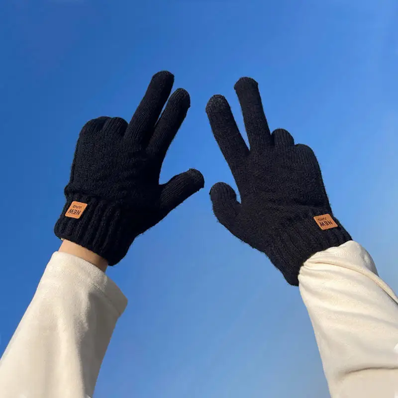 Winter Gloves Full Finger Writting Office Cycling Knitted Gloves Students Warm Thick Elastic Driving Gloves