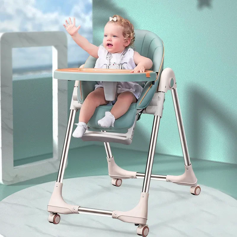 Silla portátil de alimentación alta para bebé, plegable, multifuncional, mesa de comedor y silla con ruedas, silla de comedor para niños