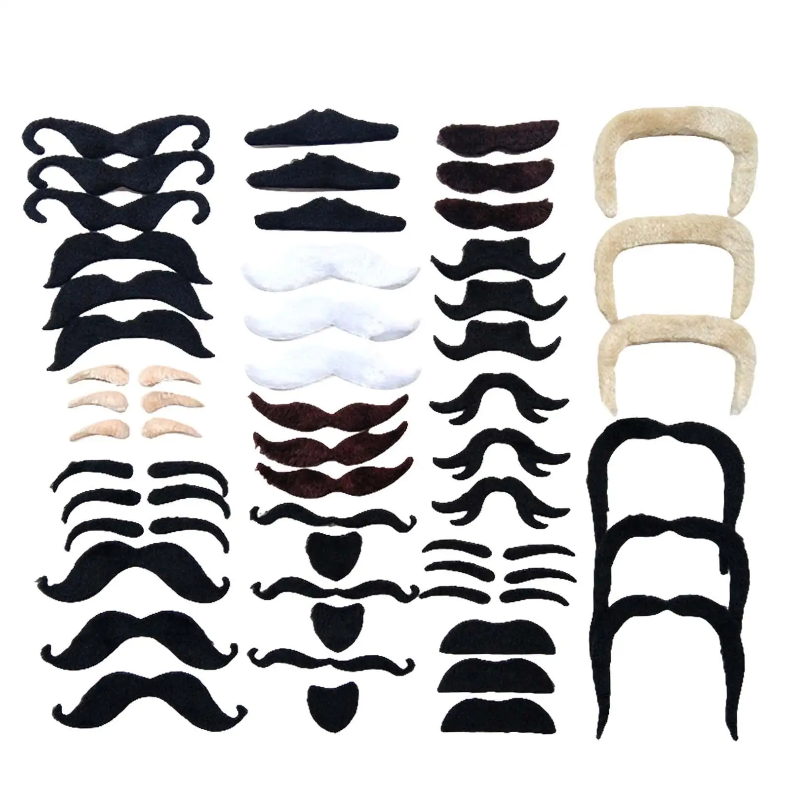 48Pcs 16 Different Styles Mustache Stickers Fake Beard Novelty Multipurpose Sturdy Lifelike Costume Props for Kids Adults