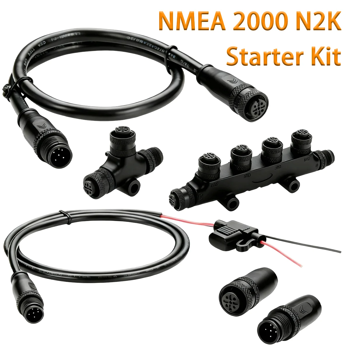

NMEA 2000 Starter Kit Marine Grade Backbone Drop Cable T Connector 4 Port Tee Terminators Power Cable for Garmin Lowrance Simrad