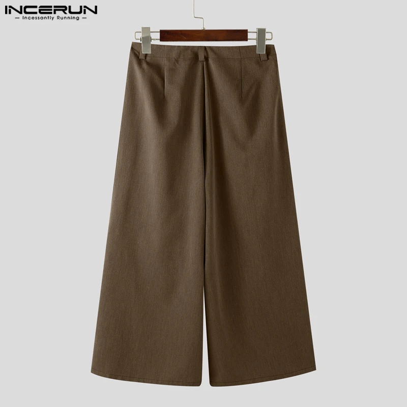 INCERUNเสื้อกันหนาวผู้ชายกางเกงขากว้างลูกไม้Patchworkปุ่มจีบJoggersกางเกงผู้ชายStreetwear 2025 Oversizeแฟชั่นสบายๆกางเกงยาว