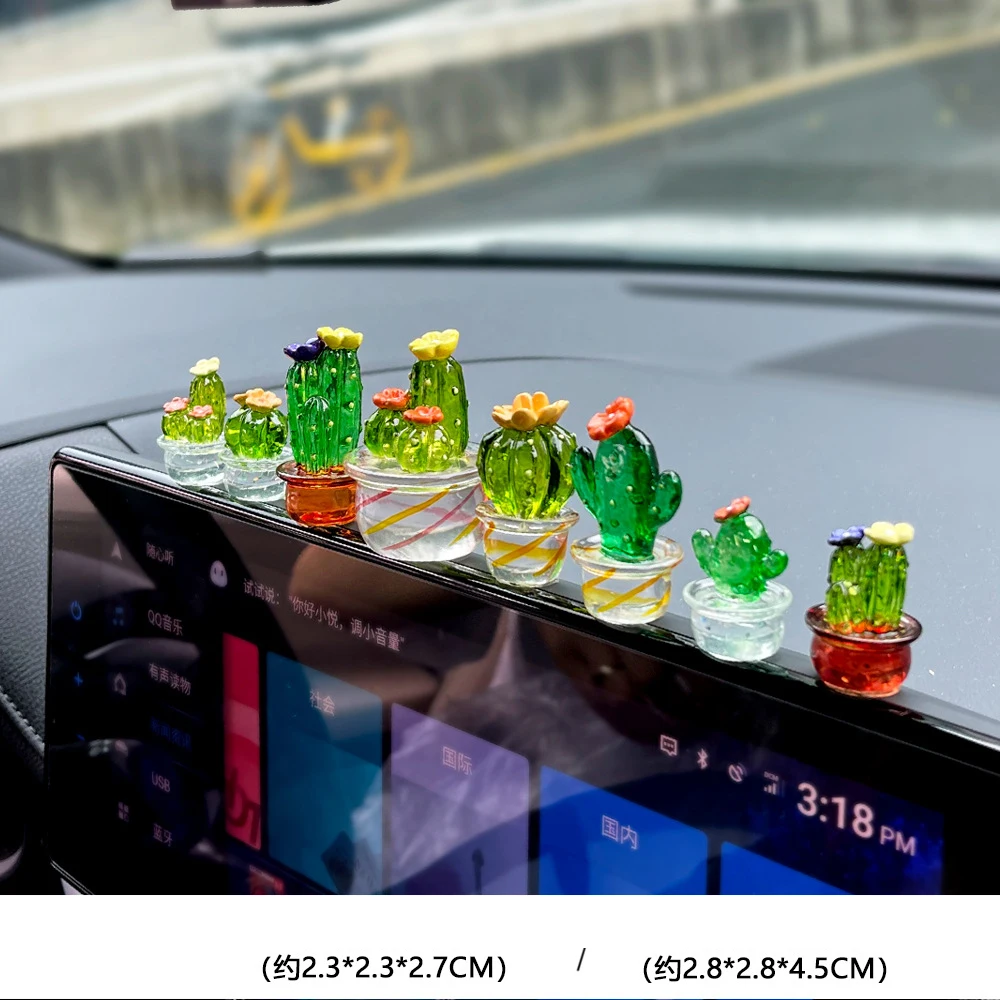 Multiple Sets Cartoon Resin Simulation Succulent Plant Decorations Car Rearview Mirrors Navigators Screen Panda Bear Accessories