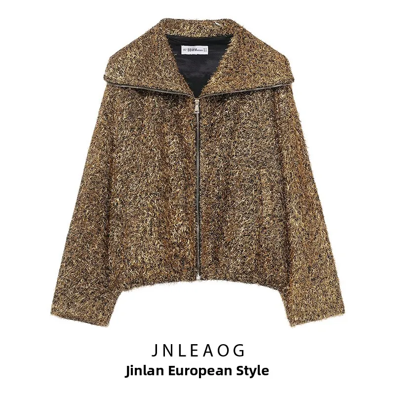 

Модная женская куртка-пилот JNLEAG из полиэстера с металлическим отливом, осенняя новинка, универсальная, с длинными рукавами и молнией