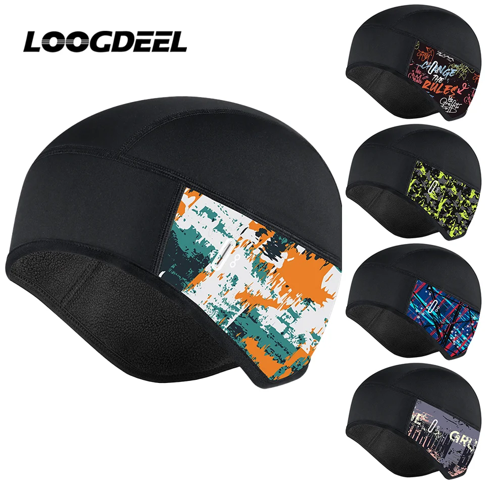 LOOGDEEL Cycling Inner Lining Hat With Ear Wrap Winter Outdoor Sports Warmth Fleece Running Skiing Fashion Print Peel Cap Unisex