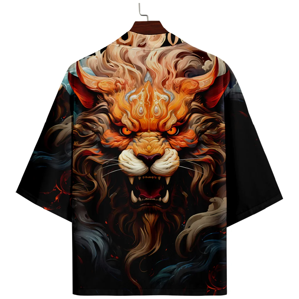 Anime Lion Print Traditional Kimono Streetwear Women Men Cardigan Yukata Shirts Cosplay Haori