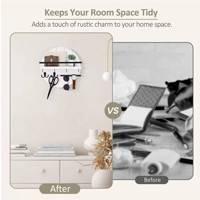 

ABEZ Wall Mount Key Holder Key And Mail Organizer Rack 11.8Inch Key Holder With Shelf And Hooks For Wall Decorative Organizer