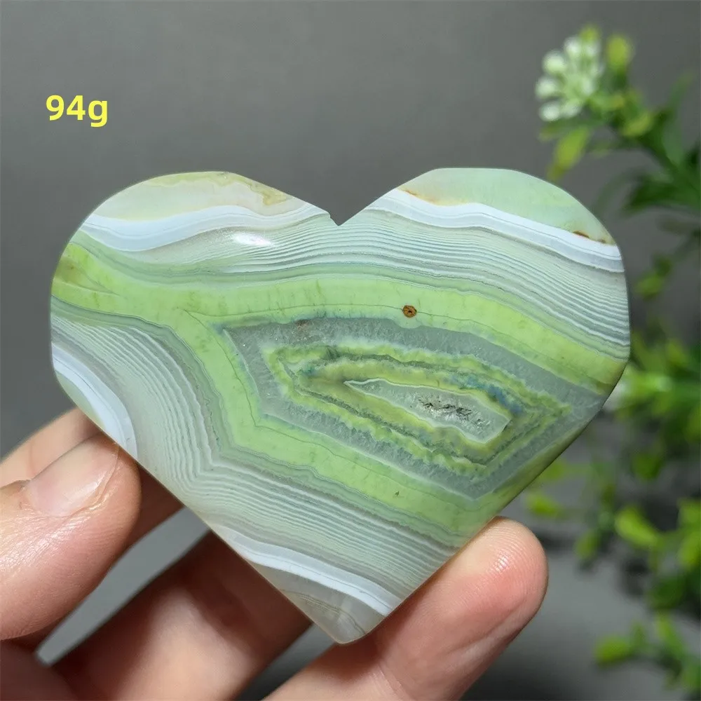 Natural Green Agate Heart-Shaped Mineral Crystal Energy Prayer Healing Gem Home Garden Decoration Holiday Gift