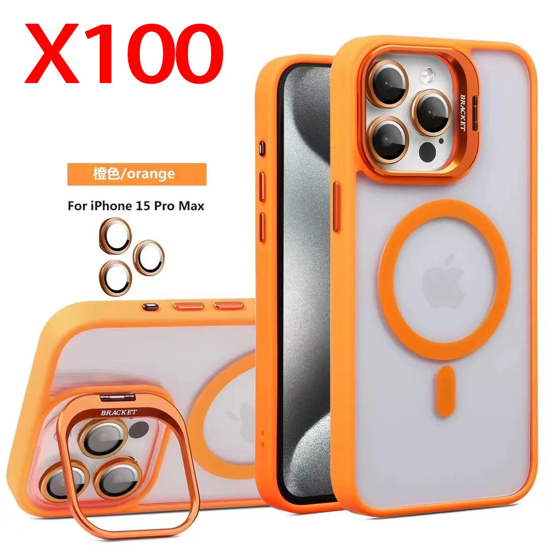 acrylic lens protector film magnetic case for iphone 15 14 pro max metal lens holder pc transparent shockproof phone case 100pcs