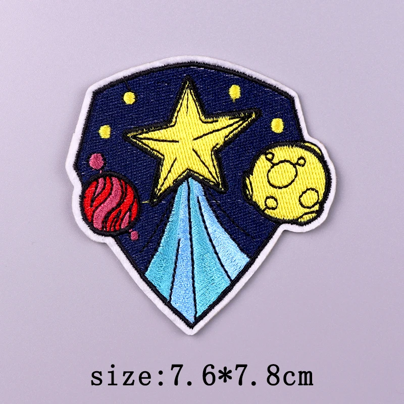 Spacecraft Patch UFO Embroidered Patches For Clothing Astronaut Alien Patch Iron On Patches On Clothes Hook Loop Stickers Badges