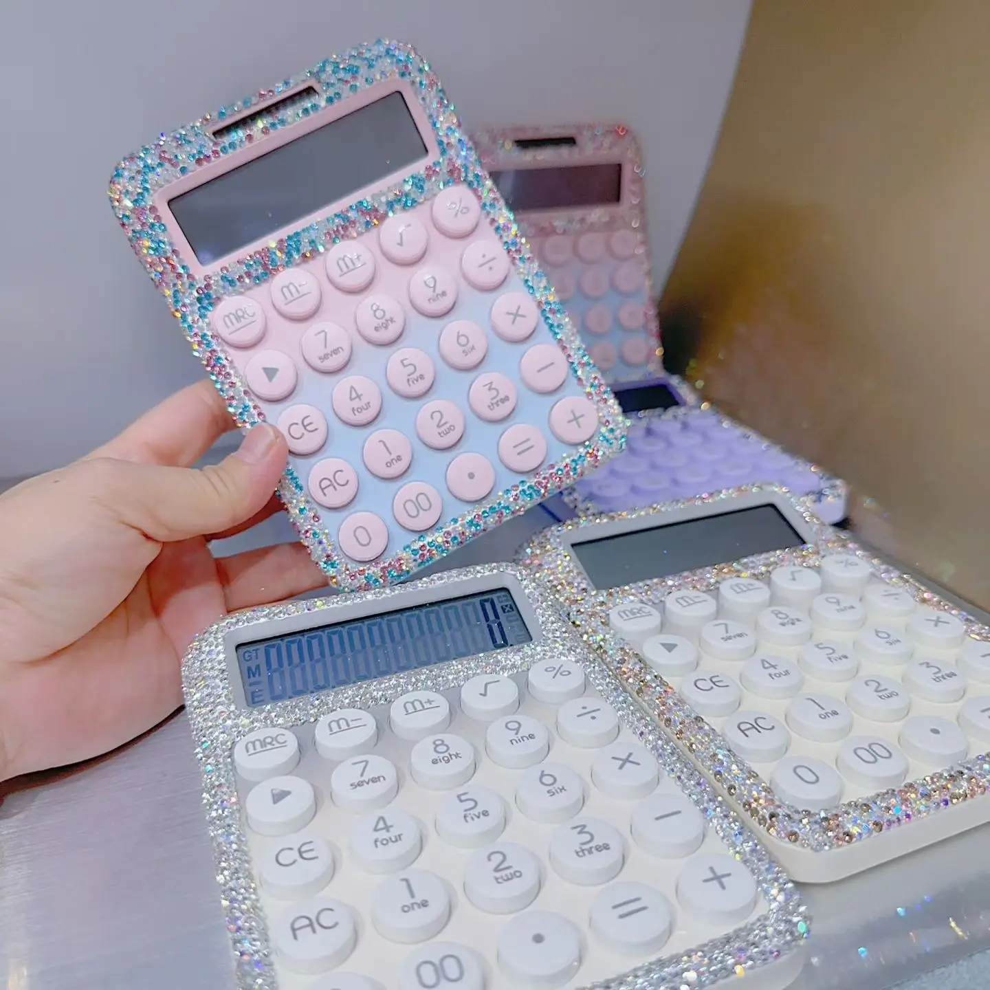 Bling Diamond Dual Power Supply Calculator Financial Accounting Office Student Electronic Calculator Solar 12 Bit Large Screen view 4