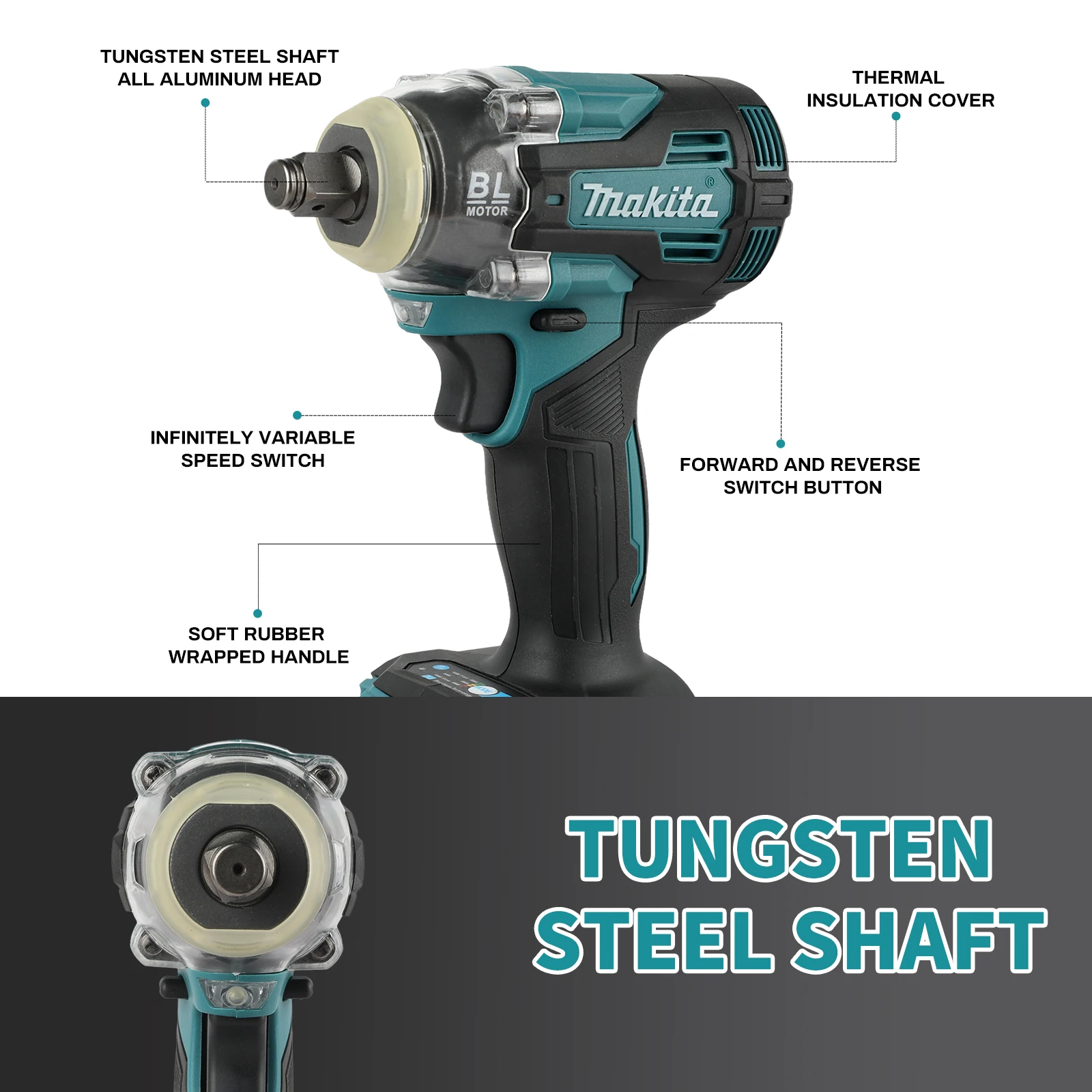 Makita TW004G 18V Li-ion Impact Wrench Brushless High Torque for Car Tire Lug Nut Removal Automotive Repair Power Tool