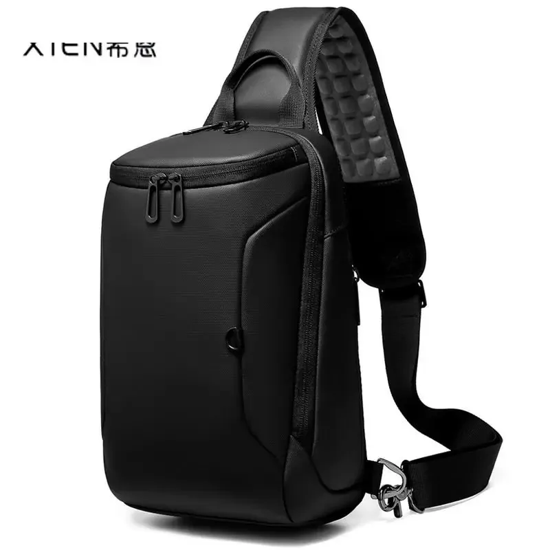 Crossbody Bag for 9.7 iPad Short Trip Chest Bag USB Charging Water Repellent Shoulder Messenger Bag Male