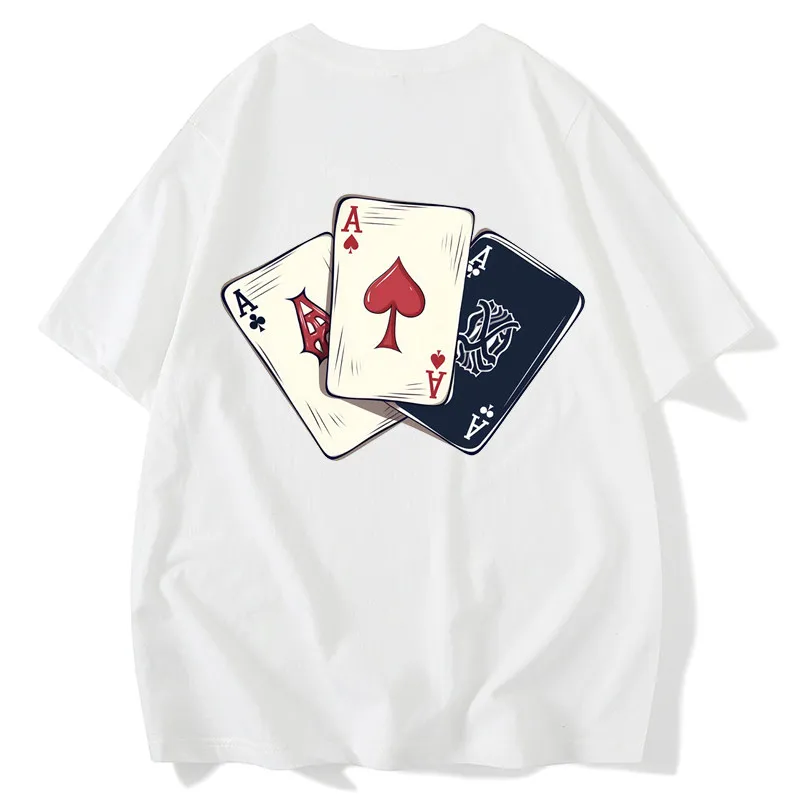 Original and Unique Luxurious Playing Cards Short-sleeved Children's and Adults' T-shirt, Retro Trend, Pure Cotton