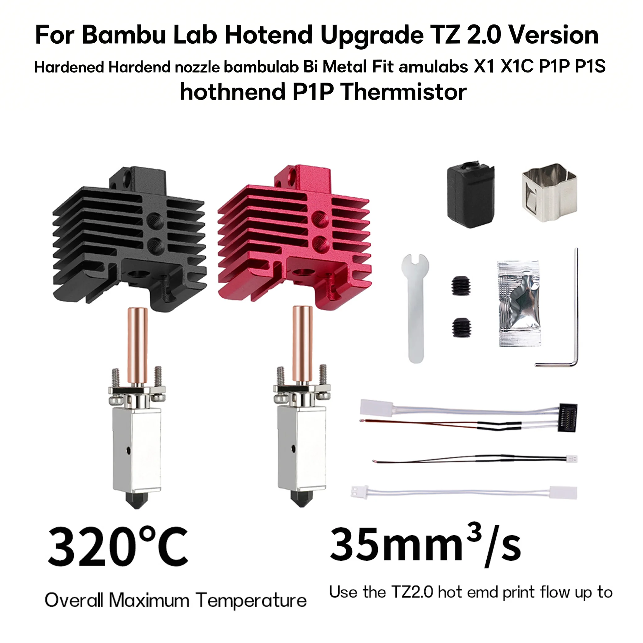Модернизированный хотэнд Bambu Lab TZ 2.0 с закаленным соплом, биметаллический, совместим с Bambu Lab X1, X1C, P1P, P1S, термистор P1P