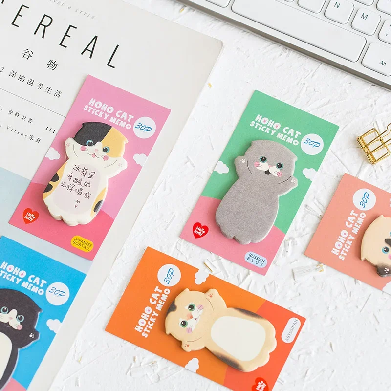 Cute Cartoon Cat Sticky Memo Pad for Students, 8 Designs Memo Post Pad Marker It Note Planner Stickers